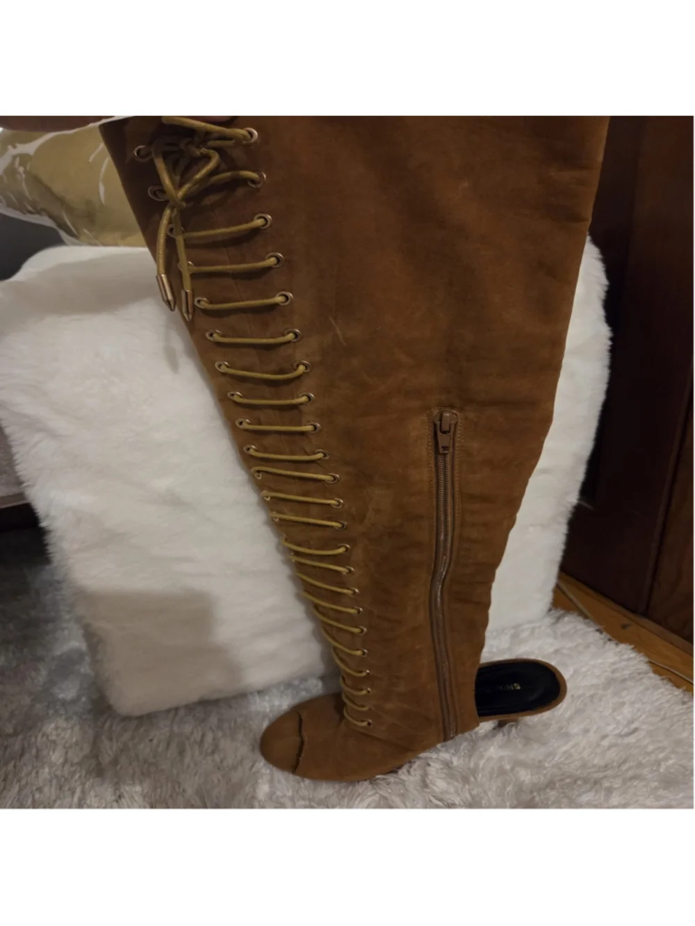 Women's Shoe Republic Brown Over the Knee Lace-Up Boots Size 5.5